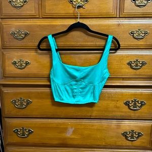 Zara Satin Cropped Corset Top - Emerald Green